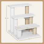 White 3-level cat climbing tower with three plush steps and sisal scratching posts