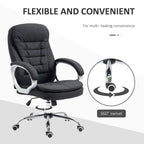 Black padded office chair with 360 swivel chrome base and curved armrests