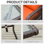 Rattan bistro set features collage: glass top, armrest, foot pads, and frame