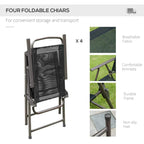 Single black folding patio chair with mesh back and armrests on metal frame