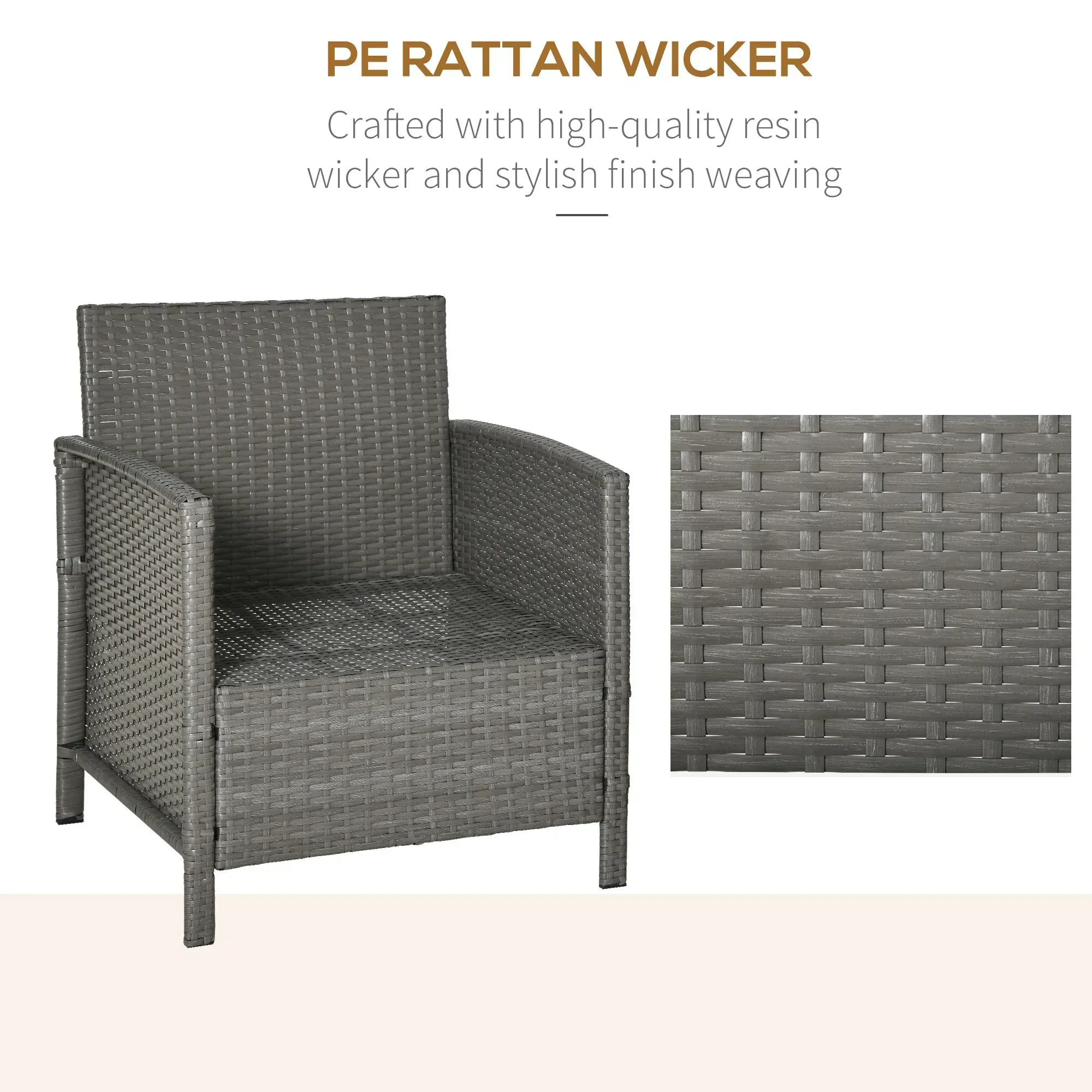 3 Pieces Rattan Bistro Set, Wicker Garden Furniture Set, Glass Top 2-tier Coffee Table and Chairs Set with Pillows and Washable Cushions for Outdoor, Patio, Balcony, Light Grey - Bobobiy