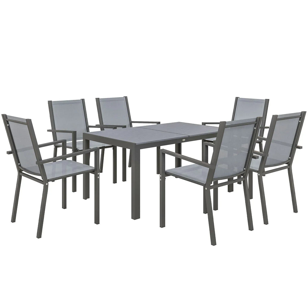 Seven-Piece Garden Dining Set, with Plastic Wood-Top Table - Grey - Bobobiy