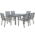 Seven-Piece Garden Dining Set, with Plastic Wood-Top Table - Grey - Bobobiy