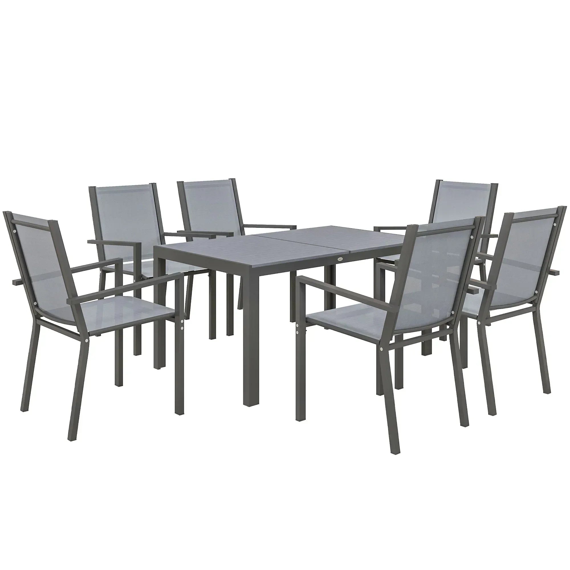 Seven-Piece Garden Dining Set, with Plastic Wood-Top Table - Grey - Bobobiy