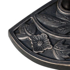 Detailed floral embossing on bronze tone half-round parasol base surface