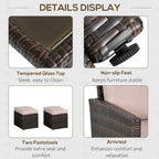 Mixed brown rattan table with tempered glass top, non-slip feet, armrest detail