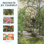 Black metal garden arch trellis with climbing vines along the frame