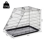 Black wire dog crate travel box with folding side panels and base tray