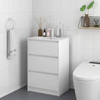 Floor-standing bathroom vanity unit in high gloss white with sink basin and two drawers