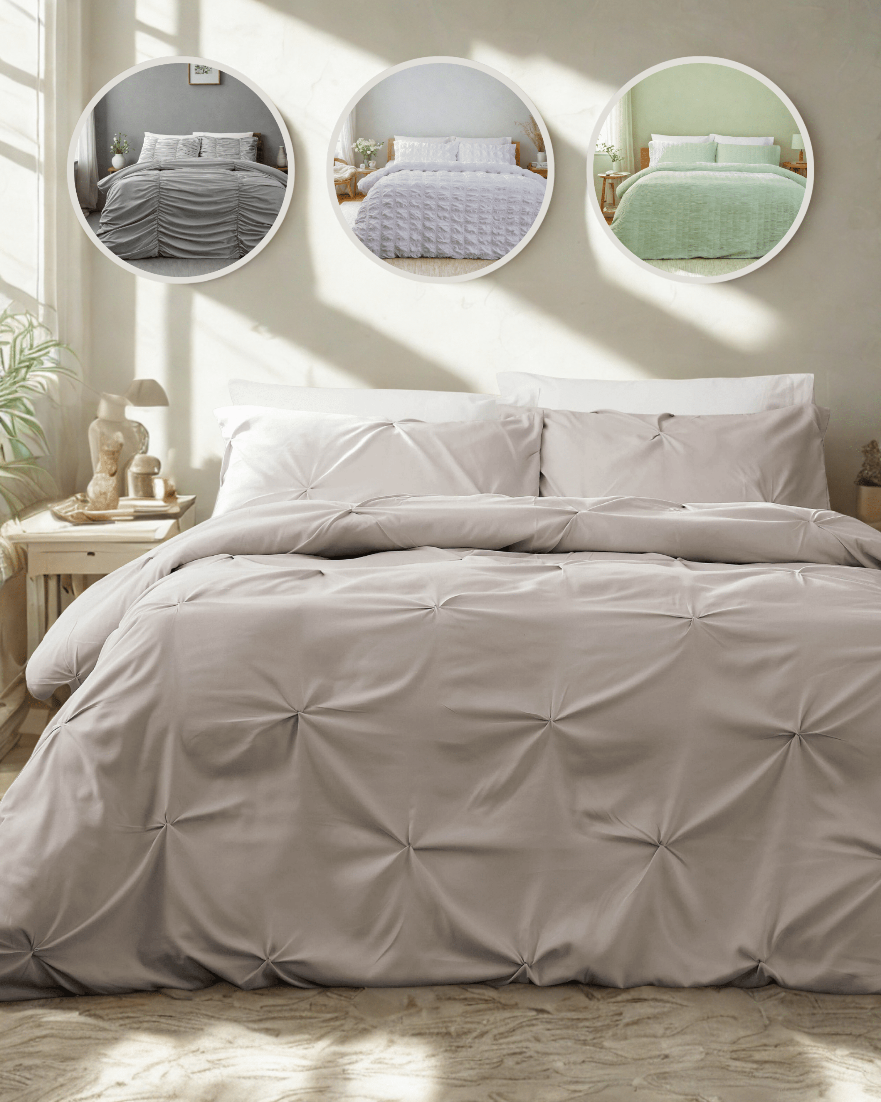 Textured Pintuck Ruffles Pleated Microfibre Duvet Cover Sets with Pillowcases Soft Breathable Easy Care Bedding Set Quilt Covers