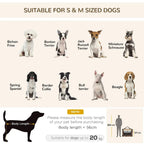 Pet carrier suitability chart for S and M dogs with body-length and weight guidance