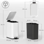 White 5L rectangular pedal trash can with open lid and removable inner bucket