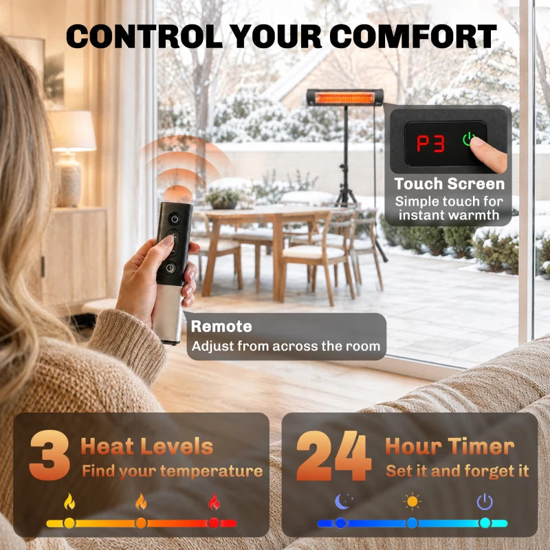 Black infrared heater with touch-screen control and handheld remote