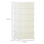 White modular storage unit, 49 cm wide, with six fabric cubes and round pull knobs