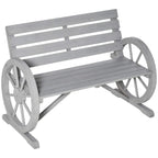 Charcoal grey 2-seater wooden garden bench with wagon wheels and slatted backrest