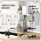 Adjustable-height black clothes drying rack with wave clips and side arms