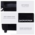 Black pet sofa bed design details: cushioned surface, removable seat cushion cover