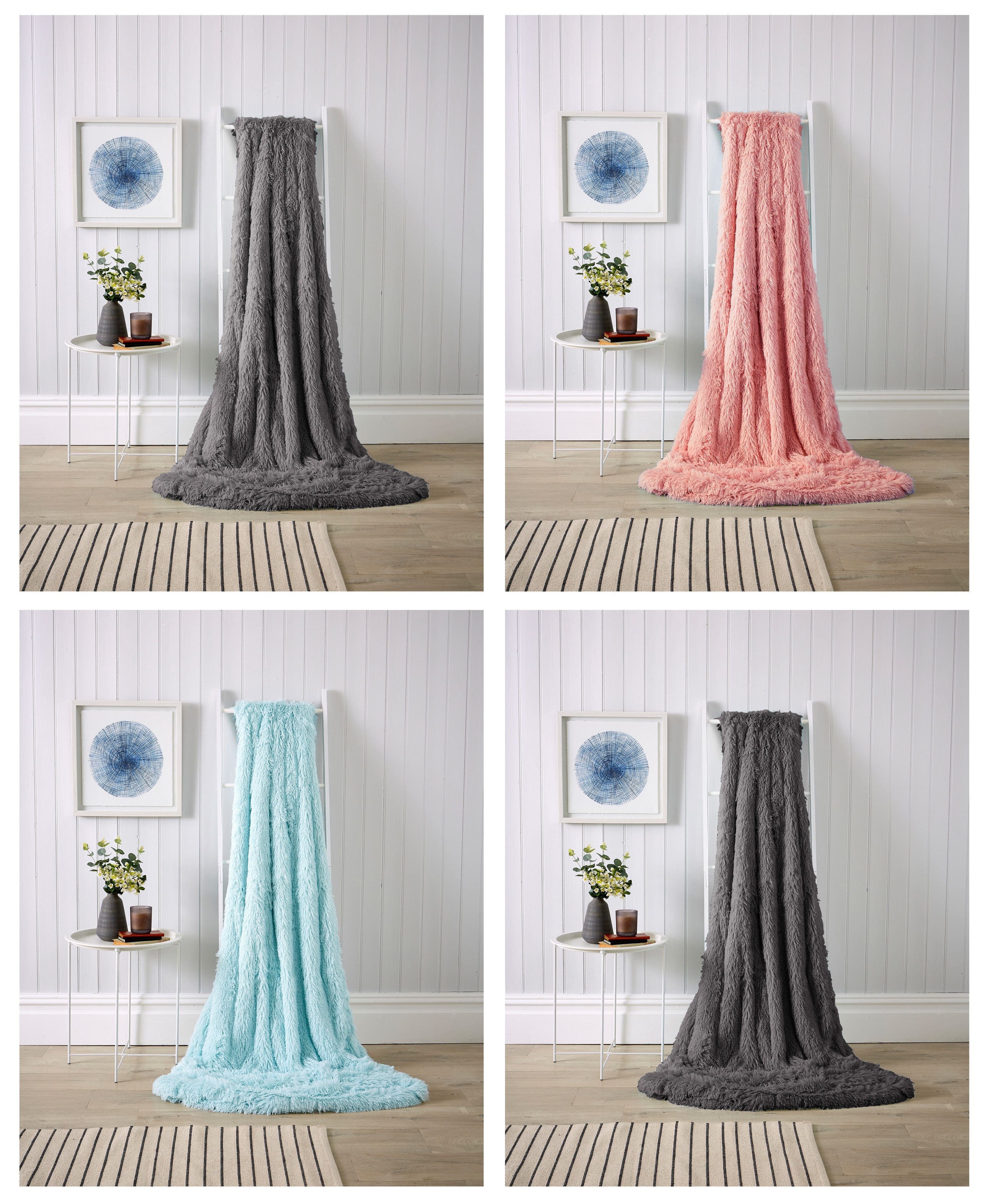 Oversized Chunky Soft Fleece Blanket Fluffy Faux Fur Throw Blanket for Bed and Sofa in Calming Colours