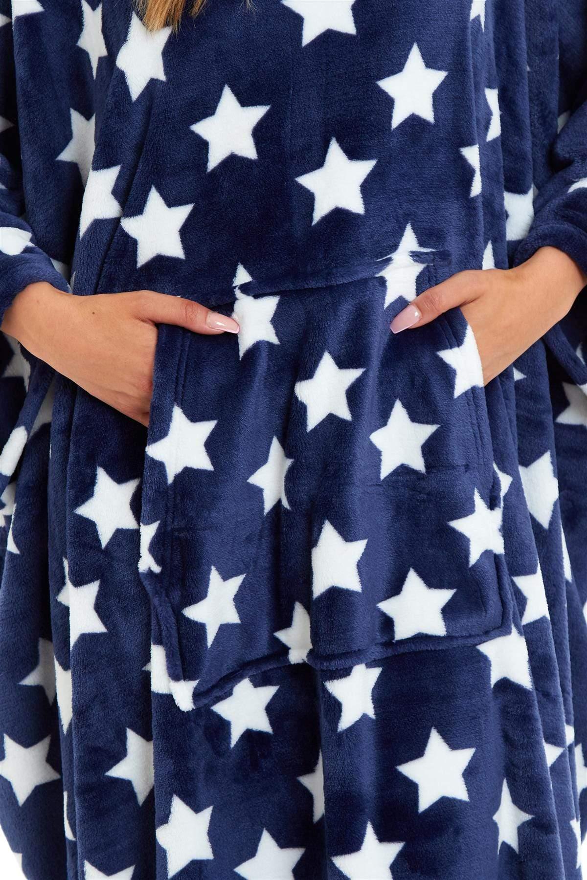 oversized-hooded-fleece-poncho-blanket-with-stars-and-polka-dots-plush-wearable-blanket-with-front-pocket-for-adults-indoor-outdoor-by-daisy-dreamer-hooded-blanket-631102167 - Bobobiy