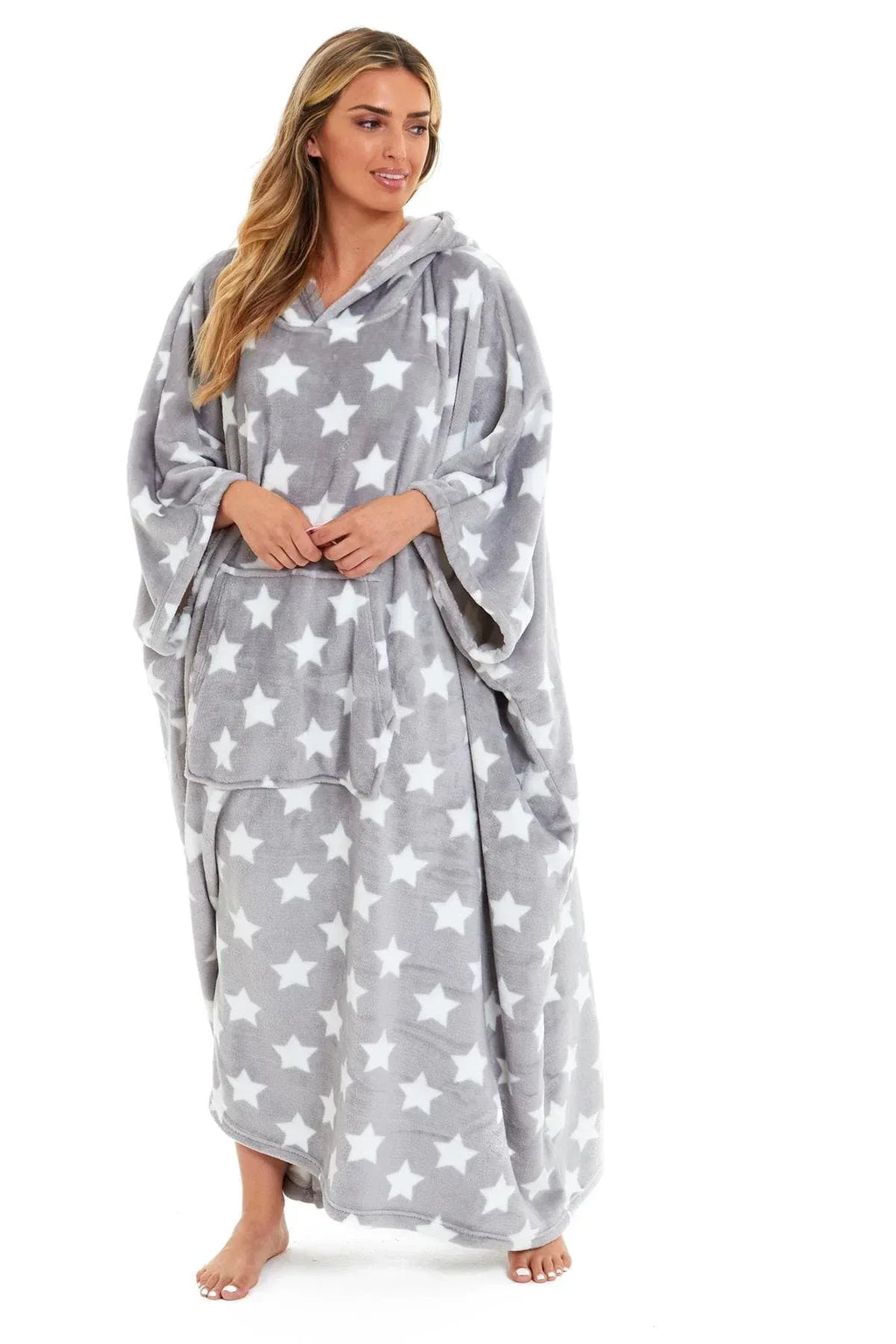 oversized-hooded-fleece-poncho-blanket-with-stars-and-polka-dots-plush-wearable-blanket-with-front-pocket-for-adults-indoor-outdoor-by-daisy-dreamer-hooded-blanket-631105001 - Bobobiy