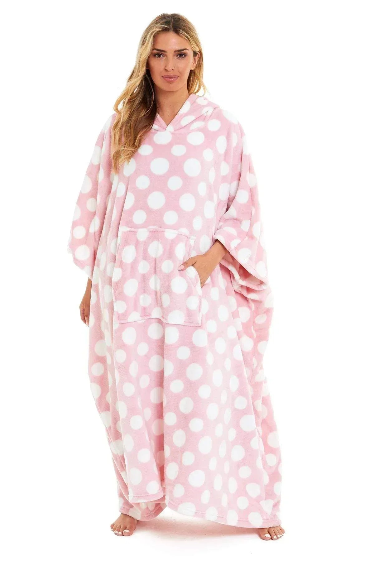 oversized-hooded-fleece-poncho-blanket-with-stars-and-polka-dots-plush-wearable-blanket-with-front-pocket-for-adults-indoor-outdoor-by-daisy-dreamer-hooded-blanket-631105002 - Bobobiy