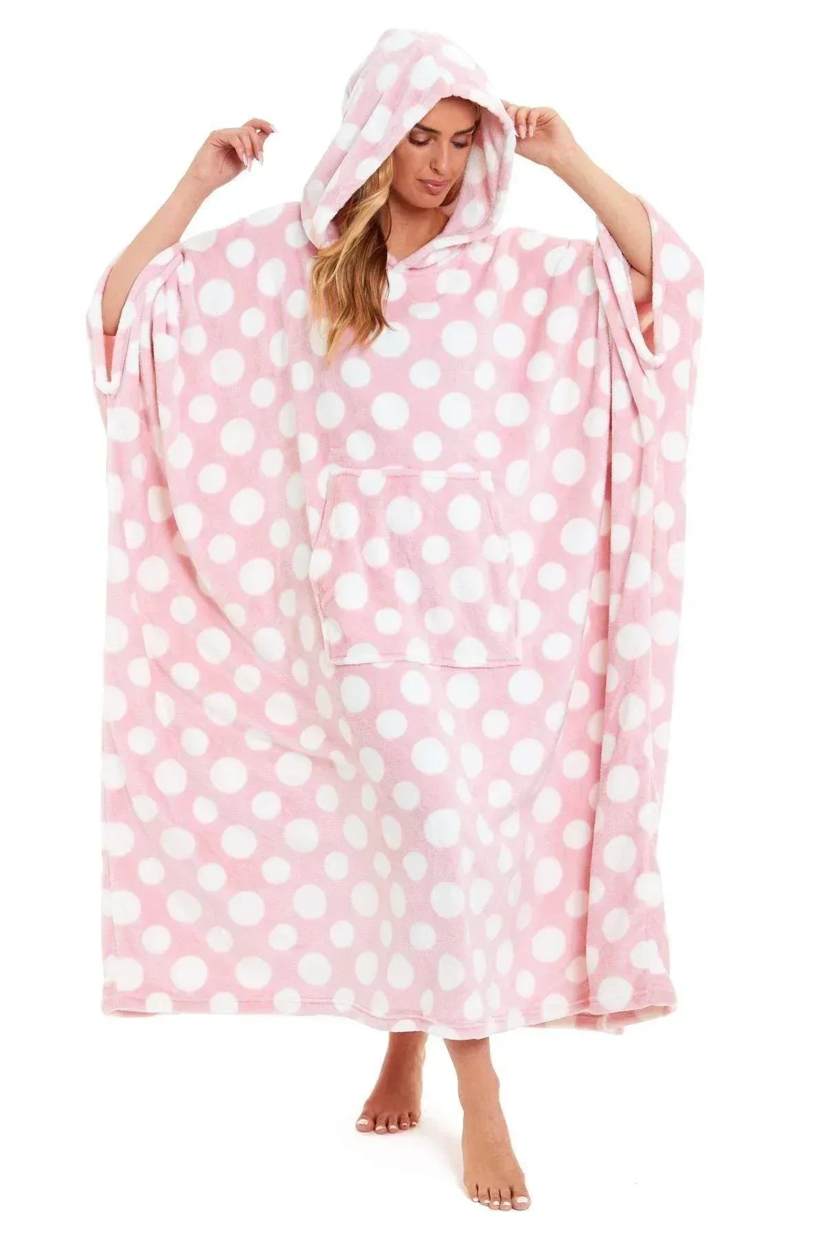 oversized-hooded-fleece-poncho-blanket-with-stars-and-polka-dots-plush-wearable-blanket-with-front-pocket-for-adults-indoor-outdoor-by-daisy-dreamer-hooded-blanket-631105004 - Bobobiy