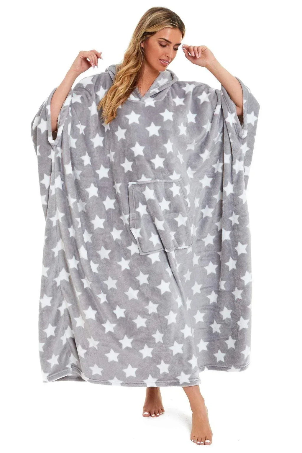 oversized-hooded-fleece-poncho-blanket-with-stars-and-polka-dots-plush-wearable-blanket-with-front-pocket-for-adults-indoor-outdoor-by-daisy-dreamer-hooded-blanket-631105007 - Bobobiy
