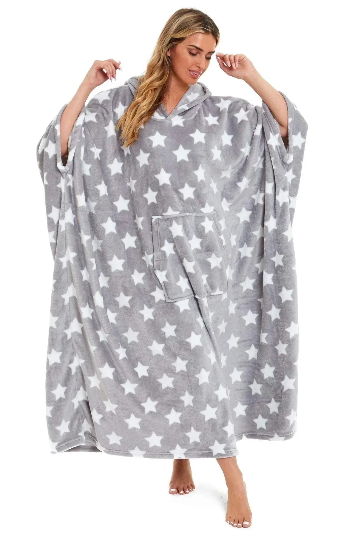 oversized-hooded-fleece-poncho-blanket-with-stars-and-polka-dots-plush-wearable-blanket-with-front-pocket-for-adults-indoor-outdoor-by-daisy-dreamer-hooded-blanket-631105007 - Bobobiy