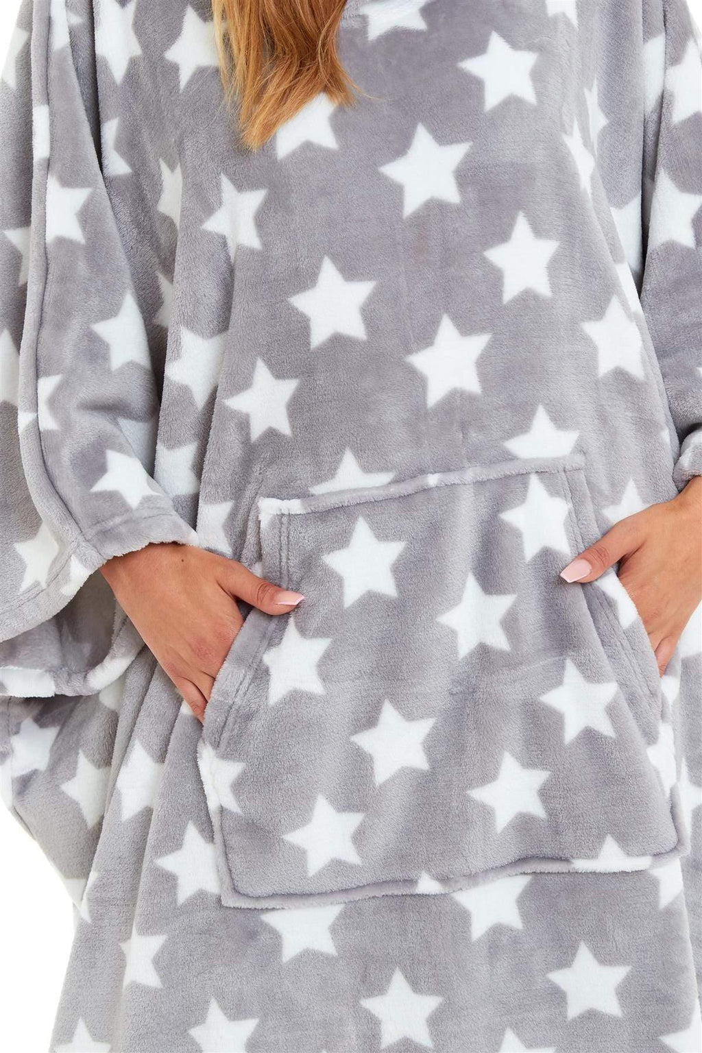 oversized-hooded-fleece-poncho-blanket-with-stars-and-polka-dots-plush-wearable-blanket-with-front-pocket-for-adults-indoor-outdoor-by-daisy-dreamer-hooded-blanket-631105008 - Bobobiy