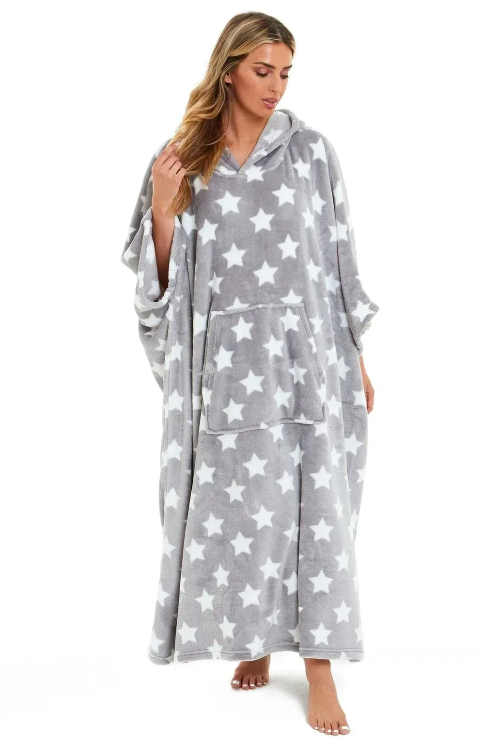 oversized-hooded-fleece-poncho-blanket-with-stars-and-polka-dots-plush-wearable-blanket-with-front-pocket-for-adults-indoor-outdoor-by-daisy-dreamer-hooded-blanket-631105009 - Bobobiy