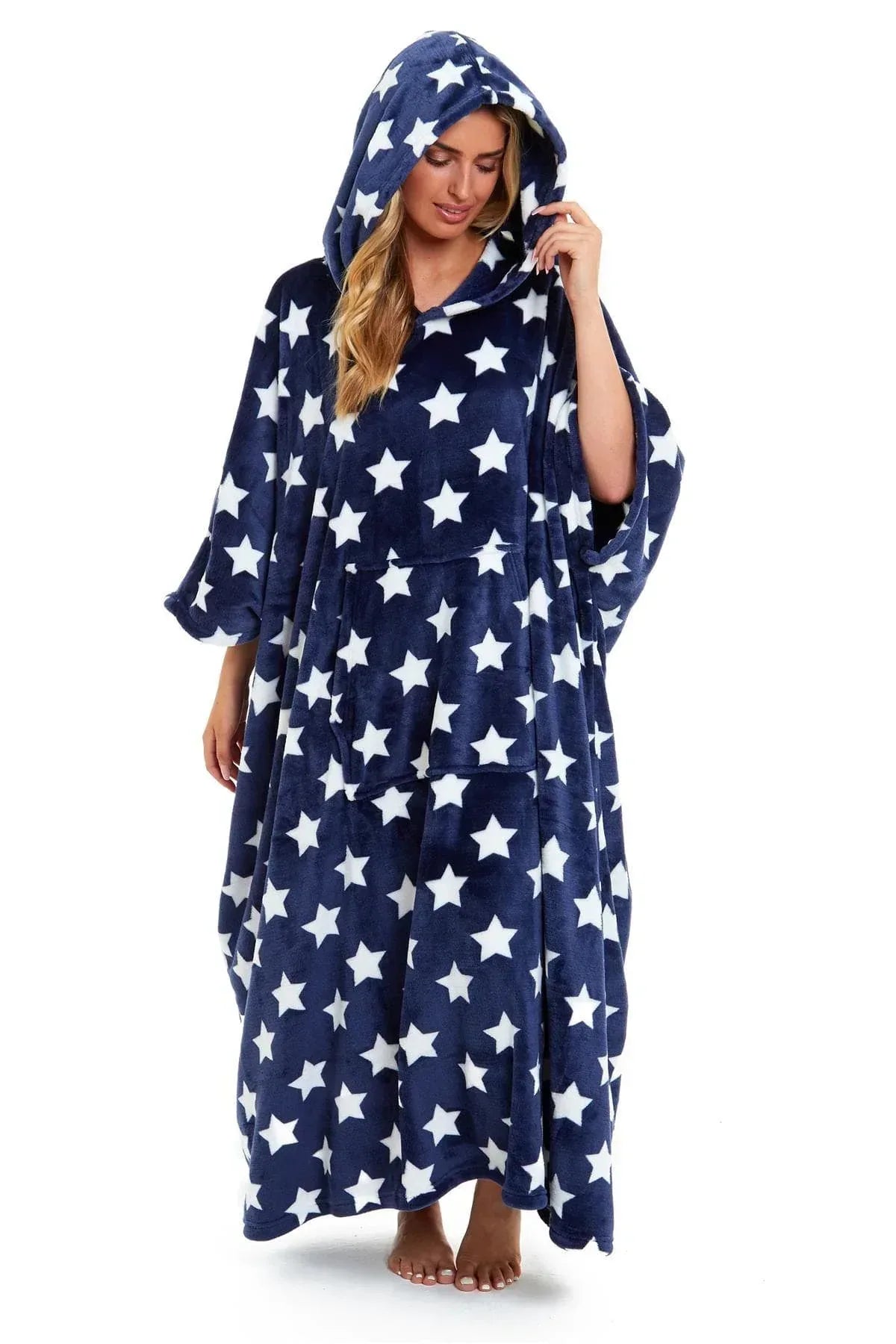 oversized-hooded-fleece-poncho-blanket-with-stars-and-polka-dots-plush-wearable-blanket-with-front-pocket-for-adults-indoor-outdoor-by-daisy-dreamer-navy-stars-hooded-blanket-63110188 - Bobobiy