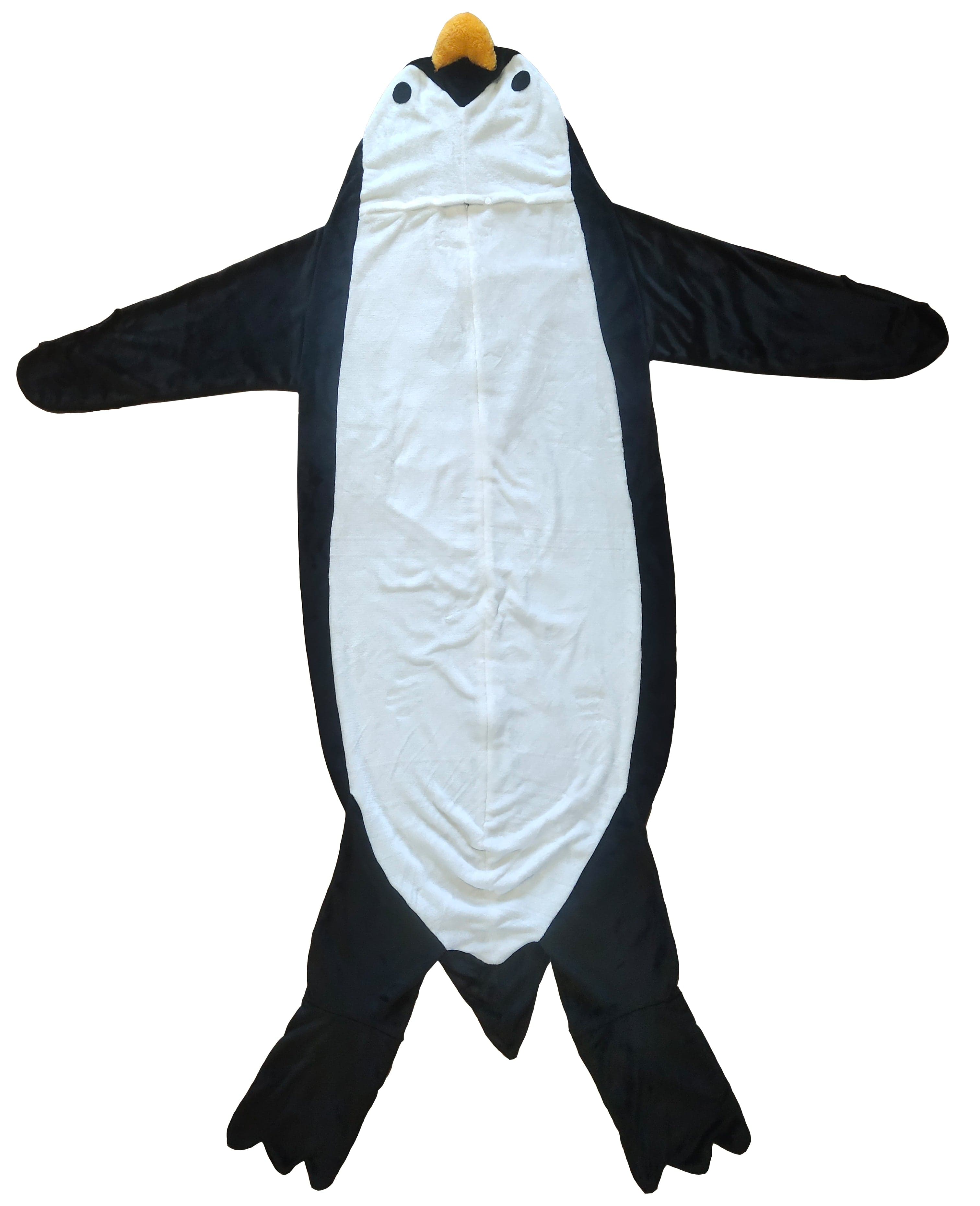 Oversized Penguin Animal Wearable Blanket Hoodie Soft Fleece Hooded Blanket with Sleeves Warm Winter Loungewear