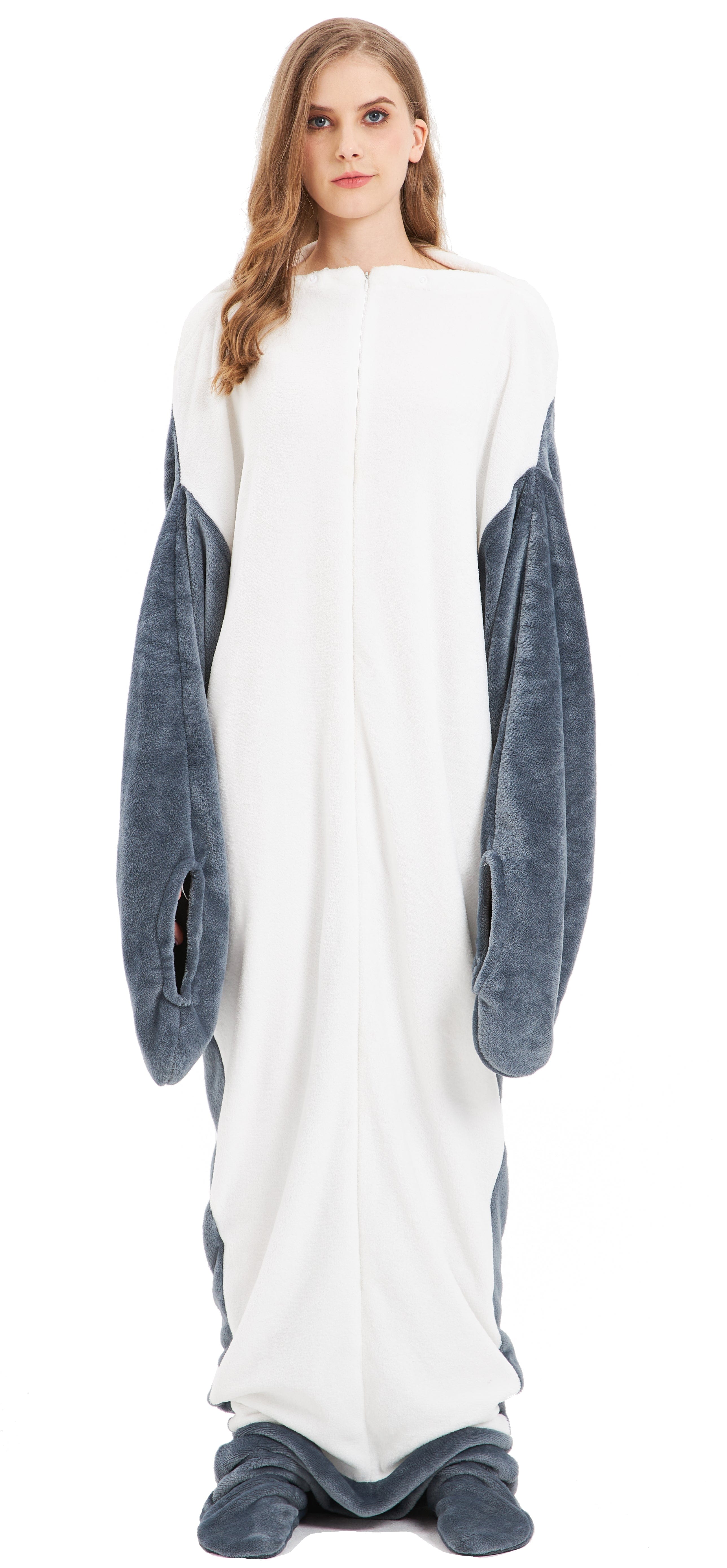 Oversized Shark Animal Wearable Blanket Hoodie Soft Fleece Hooded Blanket with Sleeves Warm Winter Loungewear