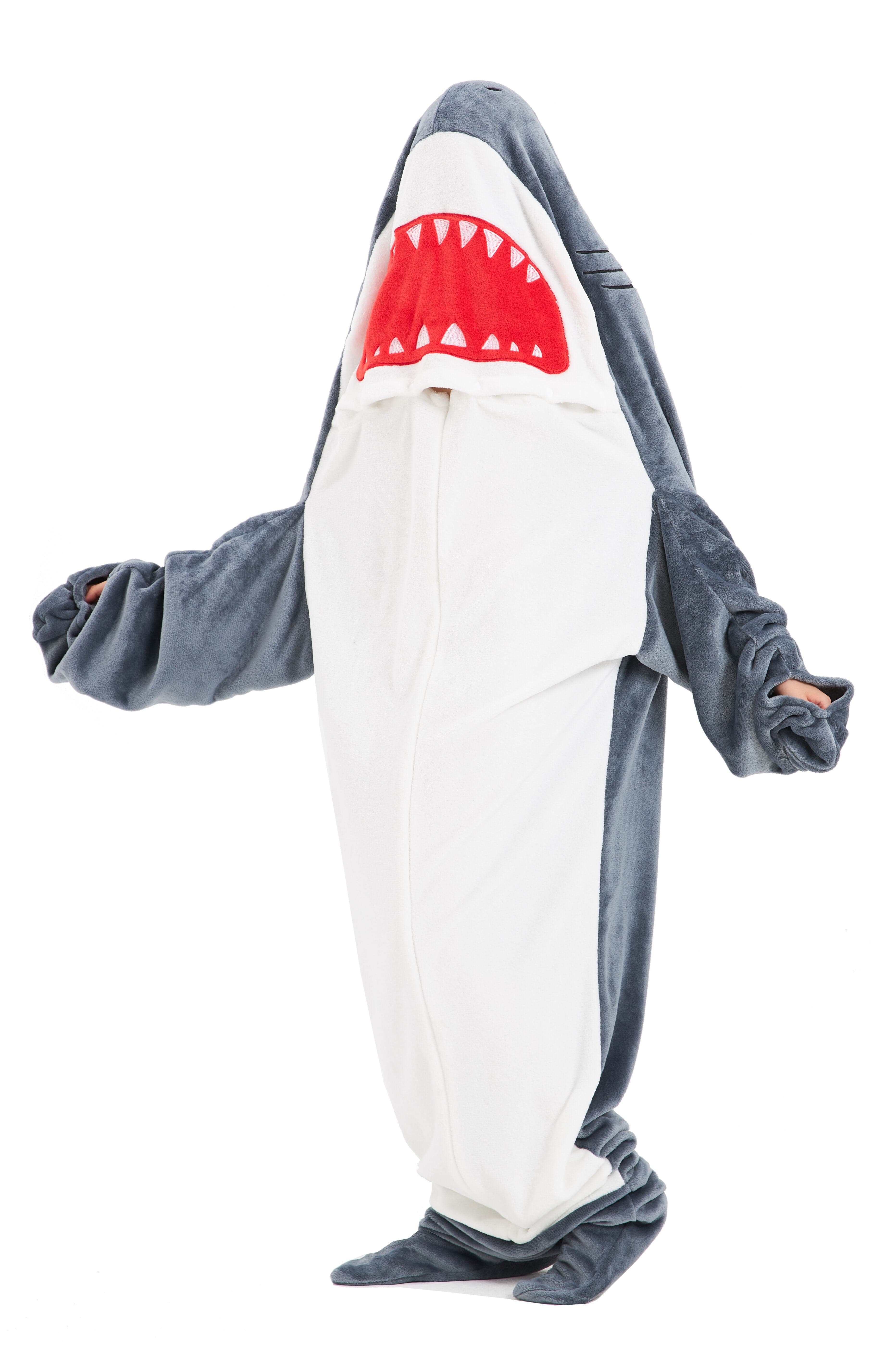 Oversized Shark Animal Wearable Blanket Hoodie Soft Fleece Hooded Blanket with Sleeves Warm Winter Loungewear
