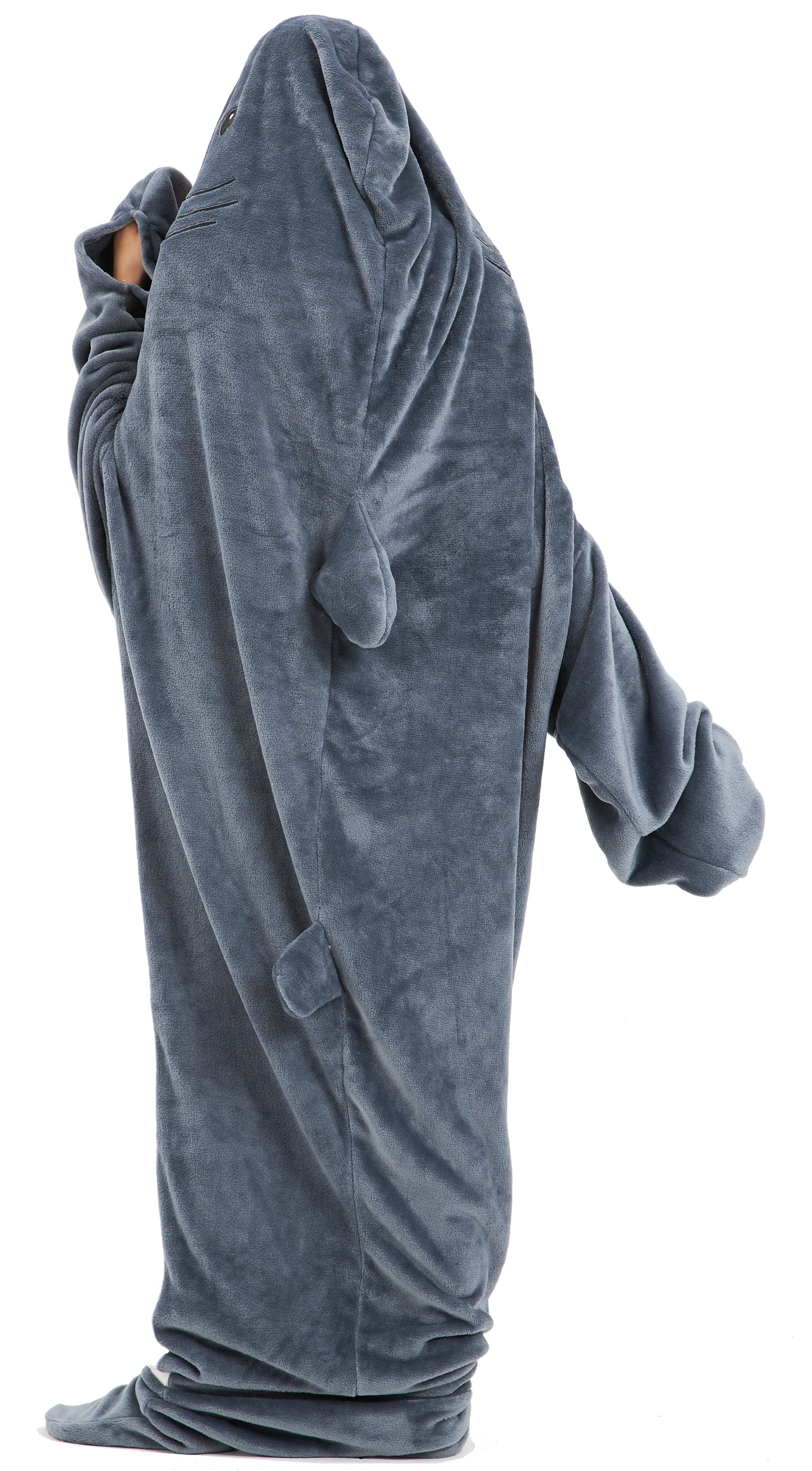 Oversized Shark Animal Wearable Blanket Hoodie Soft Fleece Hooded Blanket with Sleeves Warm Winter Loungewear