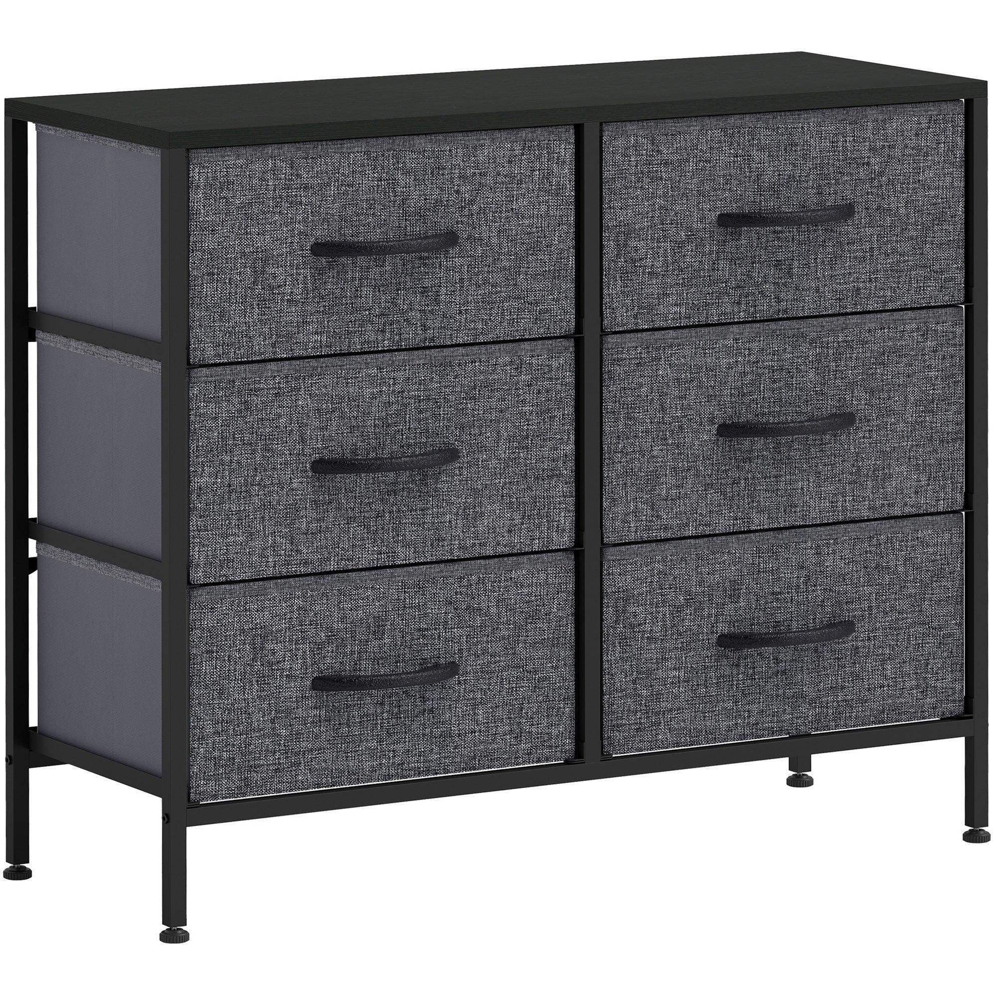 Fabric Chest of Drawers, Industrial Bedroom Dresser with 6 Fabric Drawers, Steel Frame and Wooden Top for Nursery, Living Room, Hallway, Black - Bobobiy