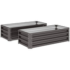 Set of two dark grey steel planter boxes with open slatted sides and support feet