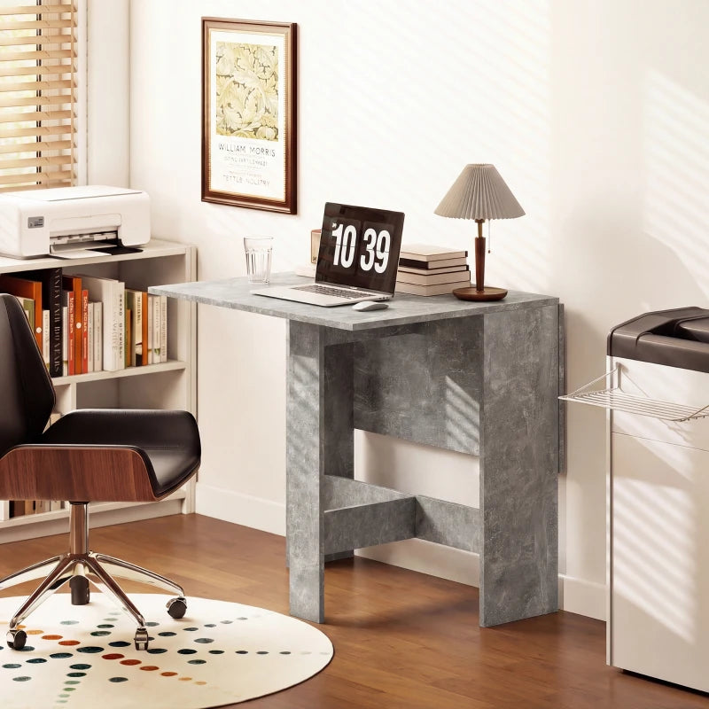 Grey folding dining table with one drop leaf folded down