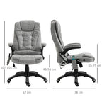 Grey massage recliner chair height and tilt views with swivel base and armrests