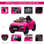 Pink kids electric ride-on car with steering wheel, multimedia display, and seat belt