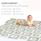 Grey EVA alphabet and numbers foam play mat for safe, comfortable crawling