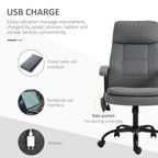 Grey office chair with side pocket detail and rolling casters.