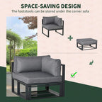 Grey outdoor corner sofa chair with thick seat cushion and matching ottoman