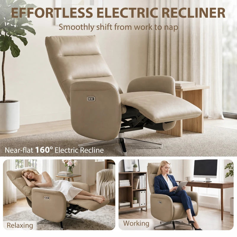 Brown electric recliner chair with extended leg rest and side control panel