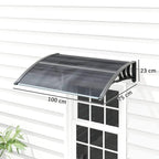Black door canopy awning with curved translucent panel and side mounting brackets