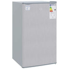 Grey freestanding under-counter fridge freezer, smooth side view with top door edge