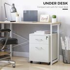 White locking filing cabinet with 2 drawers and smooth-rolling caster wheels