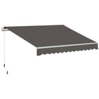 Grey manual retractable porch awning canopy with scalloped front valance