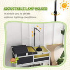 Gray tortoise enclosure with adjustable lamp holder above the ramp