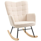 Beige wingback nursery glider rocker chair with plush checkered fleece seat